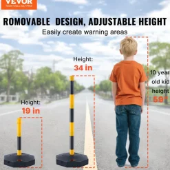 VEVOR Adjustable Traffic Delineator Post Cones, 6 Pack, Traffic Safety Delineator Barrier with Fillable Base 8FT Chain, for Traffic Control Warning Parking Lot Construction Caution Roads, Yellow&Black