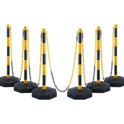 VEVOR Adjustable Traffic Delineator Post Cones, 6 Pack, Traffic Safety Delineator Barrier with Fillable Base 8FT Chain, for Traffic Control Warning Parking Lot Construction Caution Roads, Yellow&Black