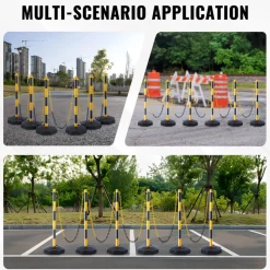 VEVOR Adjustable Traffic Delineator Post Cones, 6 Pack, Traffic Safety Delineator Barrier with Fillable Base 8FT Chain, for Traffic Control Warning Parking Lot Construction Caution Roads, Yellow&Black