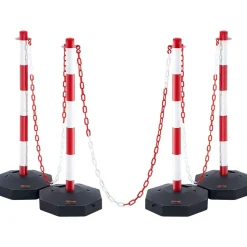 VEVOR Adjustable Traffic Delineator Post Cones, 4 Pack, Traffic Safety Delineator Barrier with Fillable Base 8FT Chain, for Traffic Control Warning Parking Lot Construction Caution Roads, Red & White
