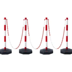 VEVOR Adjustable Traffic Delineator Post Cones, 4 Pack, Traffic Safety Delineator Barrier with Fillable Base 8FT Chain, for Traffic Control Warning Parking Lot Construction Caution Roads, Red & White