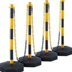 VEVOR Adjustable Traffic Delineator Post Cones, 4 Pack, Traffic Safety Delineator Barrier with Fillable Base 8FT Chain, for Traffic Control Warning Parking Lot Construction Caution Roads, Yellow&Black