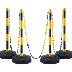 VEVOR Adjustable Traffic Delineator Post Cones, 4 Pack, Traffic Safety Delineator Barrier with Fillable Base 8FT Chain, for Traffic Control Warning Parking Lot Construction Caution Roads, Yellow&Black