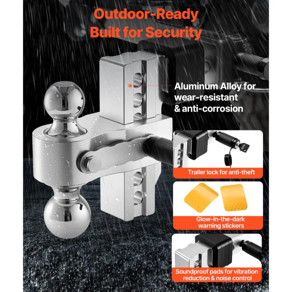 VEVOR Adjustable Trailer Hitch, 6-Inch Drop Hitch, Tri-Ball Mount for 2-Inch Hitch Receiver, Trailer Ball Size 1-7/8", 2" and 2-5/16", Max 15000 lbs Ball Hitch, Towing Hitch for RVs, ATVs, and Trucks