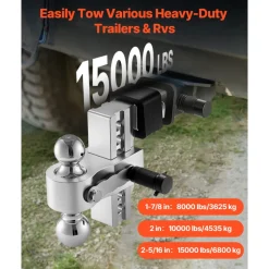 VEVOR Adjustable Trailer Hitch, 6-Inch Drop Hitch, Tri-Ball Mount for 2-Inch Hitch Receiver, Trailer Ball Size 1-7/8