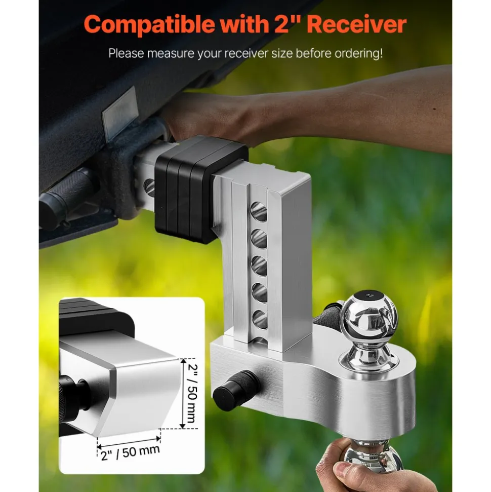 VEVOR Adjustable Trailer Hitch, 6-Inch Drop Hitch, Tri-Ball Mount for 2-Inch Hitch Receiver, Trailer Ball Size 1-7/8", 2" and 2-5/16", Max 15000 lbs Ball Hitch, Towing Hitch for RVs, ATVs, and Trucks