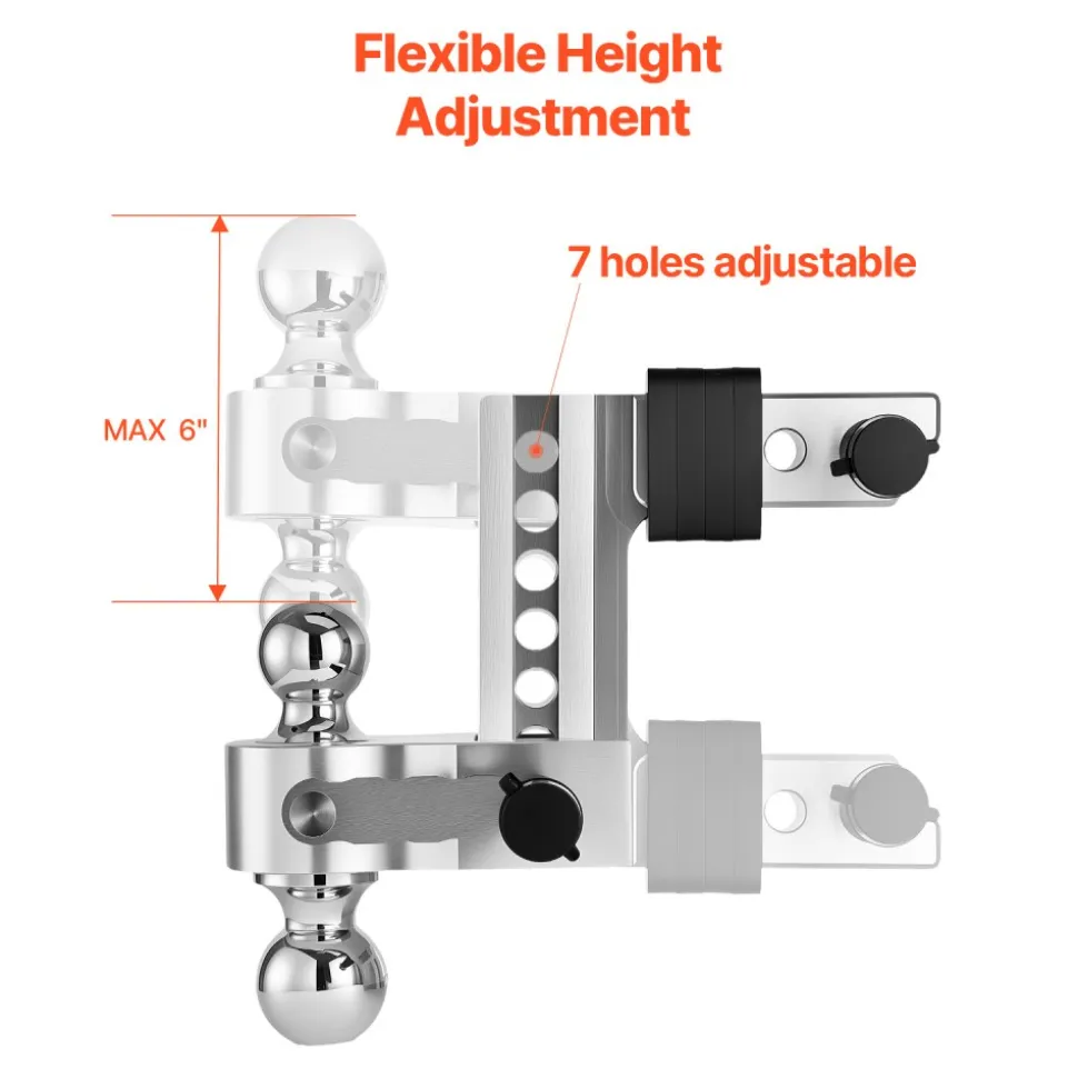 VEVOR Adjustable Trailer Hitch, 6-Inch Drop Hitch, Tri-Ball Mount for 2-Inch Hitch Receiver, Trailer Ball Size 1-7/8", 2" and 2-5/16", Max 15000 lbs Ball Hitch, Towing Hitch for RVs, ATVs, and Trucks