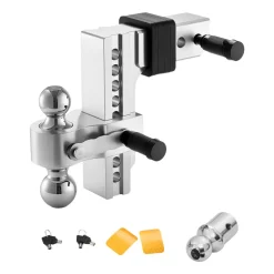 VEVOR Adjustable Trailer Hitch, 8-Inch Drop Hitch, Tri-Ball Mount for 2.5-Inch Hitch Receiver, Trailer Ball Size 1-7/8