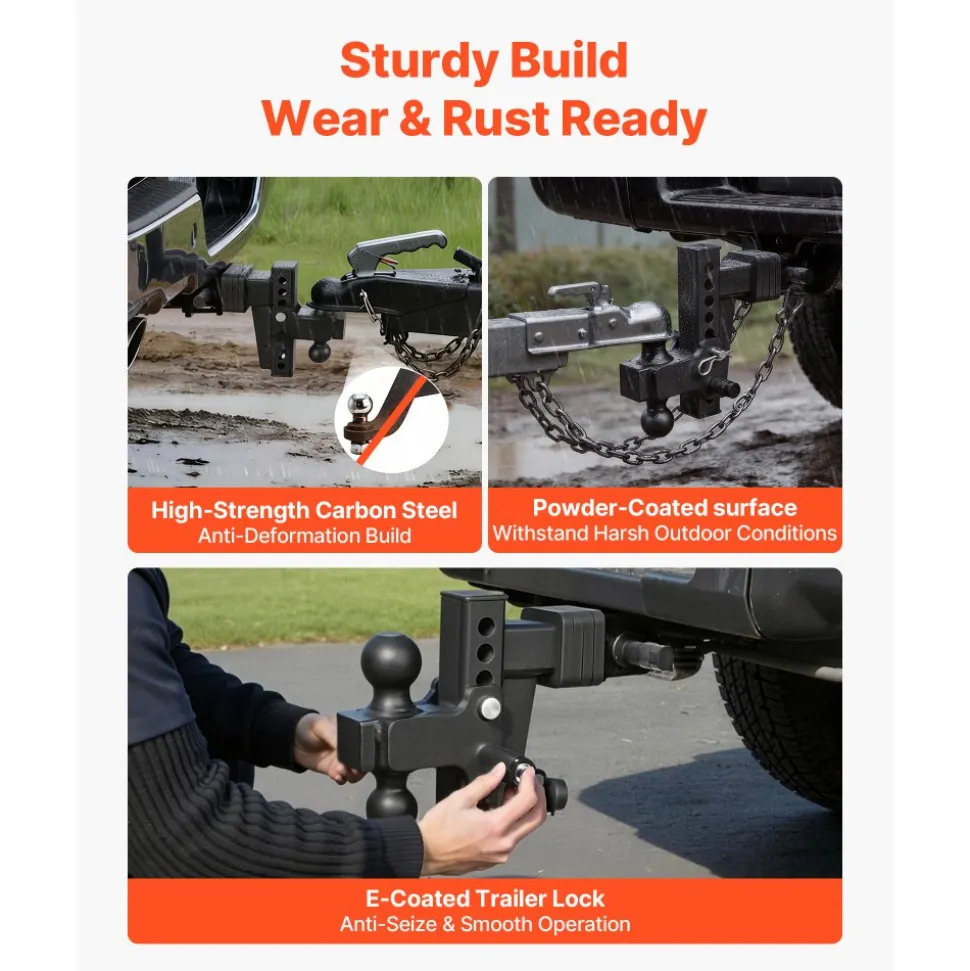 VEVOR Adjustable Trailer Hitch, Fit 2 Inch Receiver, Trailer Hitch Mount with 2 Inch & 2-5/16 Inch Balls, 15000 lbs GTW, 6 Inch Drop, Towing Ball Mounts for RVs, Off-Road Vehicles and Trucks, Black