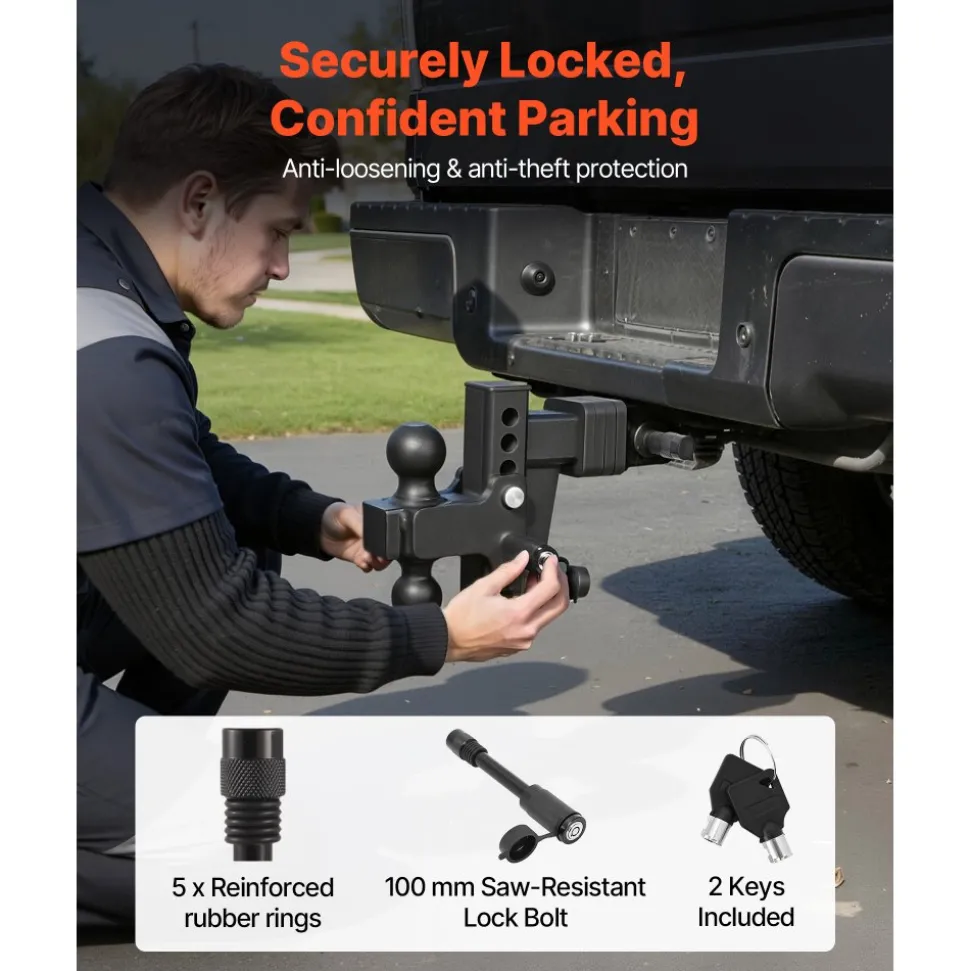 VEVOR Adjustable Trailer Hitch, Fit 2 Inch Receiver, Trailer Hitch Mount with 2 Inch & 2-5/16 Inch Balls, 15000 lbs GTW, 6 Inch Drop, Towing Ball Mounts for RVs, Off-Road Vehicles and Trucks, Black