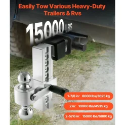 VEVOR Adjustable Trailer Hitch, 8-Inch Drop Hitch, Tri-Ball Mount for 2-Inch Hitch Receiver, Trailer Ball Size 1-7/8", 2" and 2-5/16", Max 15000 lbs Ball Hitch, Towing Hitch for RVs, ATVs, and Trucks