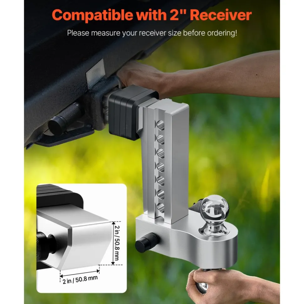 VEVOR Adjustable Trailer Hitch, 8-Inch Drop Hitch, Tri-Ball Mount for 2-Inch Hitch Receiver, Trailer Ball Size 1-7/8", 2" and 2-5/16", Max 15000 lbs Ball Hitch, Towing Hitch for RVs, ATVs, and Trucks