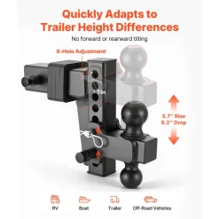 VEVOR Adjustable Trailer Hitch, Fit 2.5 Inch Receiver, Trailer Hitch Mount with 2 Inch & 2-5/16 Inch Balls, 28000 lbs GTW, 6 Inch Drop, Towing Ball Mounts for RVs, Off-Road Vehicles and Trucks, Black