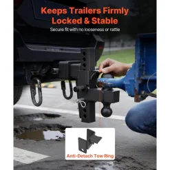 VEVOR Adjustable Trailer Hitch, Fit 2.5 Inch Receiver, Trailer Hitch Mount with 2 Inch & 2-5/16 Inch Balls, 21000 lbs GTW, 9 Inch Drop, Towing Ball Mounts for RVs, Off-Road Vehicles and Trucks, Black
