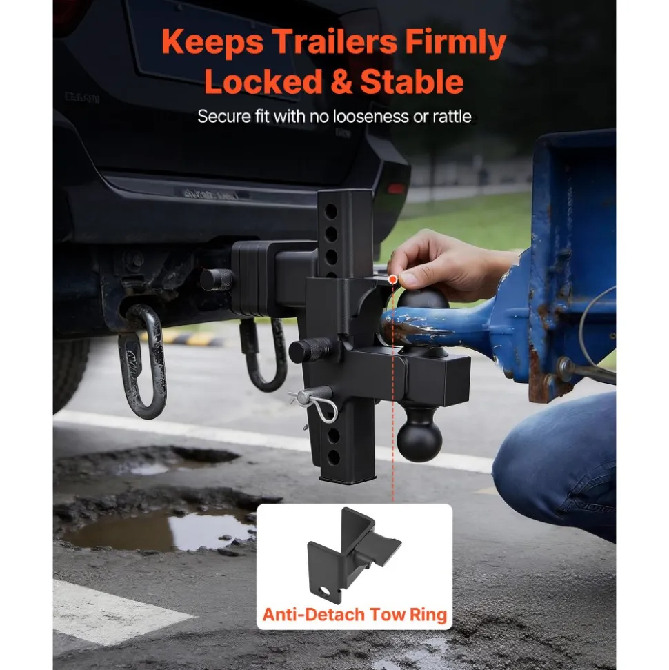 VEVOR Adjustable Trailer Hitch, Fit 2.5 Inch Receiver, Trailer Hitch Mount with 2 Inch & 2-5/16 Inch Balls, 21000 lbs GTW, 9 Inch Drop, Towing Ball Mounts for RVs, Off-Road Vehicles and Trucks, Black
