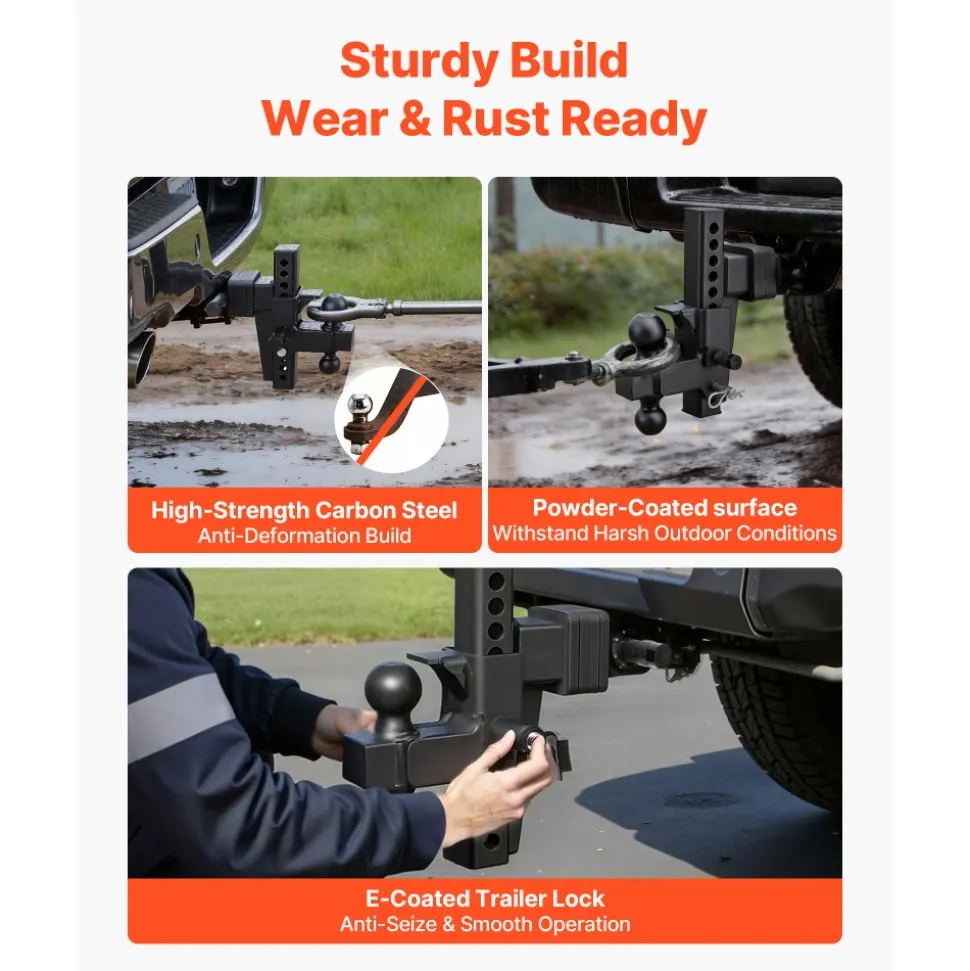 VEVOR Adjustable Trailer Hitch, Fit 2.5 Inch Receiver, Trailer Hitch Mount with 2 Inch & 2-5/16 Inch Balls, 21000 lbs GTW, 9 Inch Drop, Towing Ball Mounts for RVs, Off-Road Vehicles and Trucks, Black