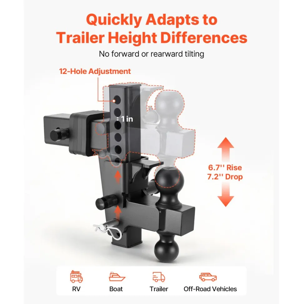 VEVOR Adjustable Trailer Hitch, Fit 2.5 Inch Receiver, Trailer Hitch Mount with 2 Inch & 2-5/16 Inch Balls, 21000 lbs GTW, 9 Inch Drop, Towing Ball Mounts for RVs, Off-Road Vehicles and Trucks, Black