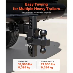 VEVOR Adjustable Trailer Hitch, Fit 2.5 Inch Receiver, Trailer Hitch Mount with 2 Inch & 2-5/16 Inch Balls, 21000 lbs GTW, 9 Inch Drop, Towing Ball Mounts for RVs, Off-Road Vehicles and Trucks, Black