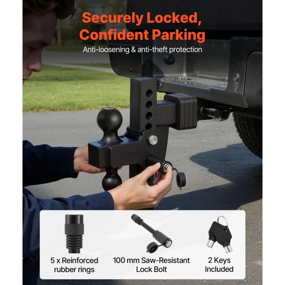 VEVOR Adjustable Trailer Hitch, Fit 2 Inch Receiver, Trailer Hitch Mount with 2 Inch & 2-5/16 Inch Balls, 18500 lbs GTW, 8 Inch Drop, Towing Ball Mounts for RVs, Off-Road Vehicles and Trucks, Black