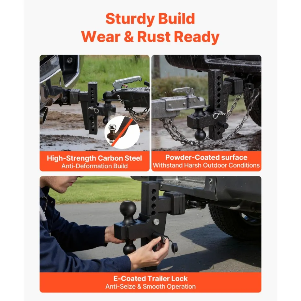 VEVOR Adjustable Trailer Hitch, Fit 2 Inch Receiver, Trailer Hitch Mount with 2 Inch & 2-5/16 Inch Balls, 18500 lbs GTW, 8 Inch Drop, Towing Ball Mounts for RVs, Off-Road Vehicles and Trucks, Black