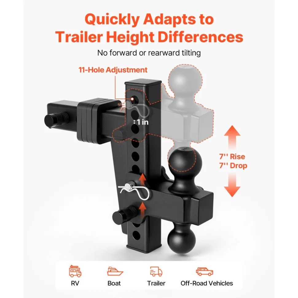 VEVOR Adjustable Trailer Hitch, Fit 2 Inch Receiver, Trailer Hitch Mount with 2 Inch & 2-5/16 Inch Balls, 18500 lbs GTW, 8 Inch Drop, Towing Ball Mounts for RVs, Off-Road Vehicles and Trucks, Black