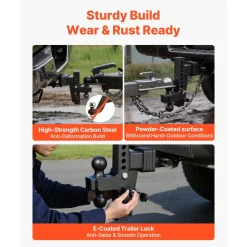 VEVOR Adjustable Trailer Hitch, Fit 2.5 Inch Receiver, Trailer Hitch Mount with 2 Inch & 2-5/16 Inch Balls, 28000 lbs GTW, 8 Inch Drop, Towing Ball Mounts for RVs, Off-Road Vehicles and Trucks, Black