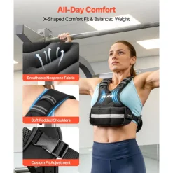 VEVOR Adjustable Weighted Vest, 4-10 lbs Comfortable X-Shape Body Weight Vest Set with 6 Weight Packs and Reflective Stripe, for Men Women, Workout Equipment for Strength Training Running Jogging