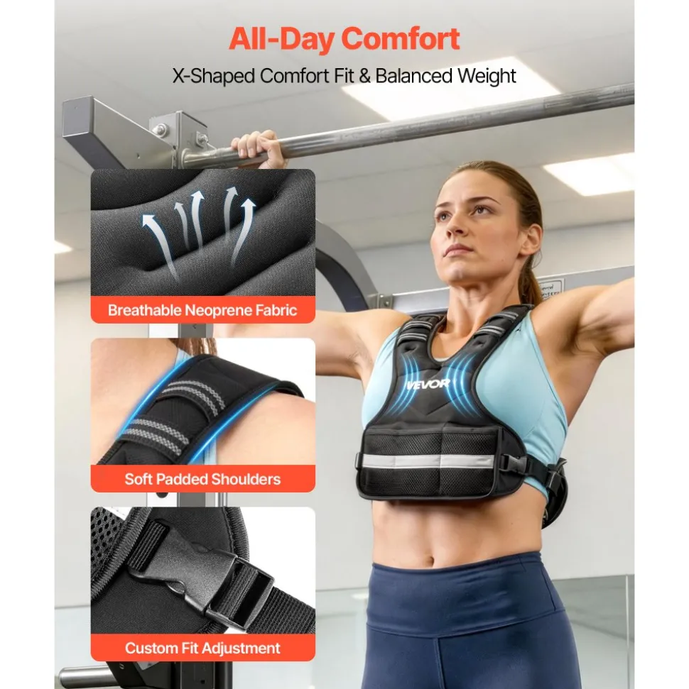 VEVOR Adjustable Weighted Vest, 4-10 lbs Comfortable X-Shape Body Weight Vest Set with 6 Weight Packs and Reflective Stripe, for Men Women, Workout Equipment for Strength Training Running Jogging