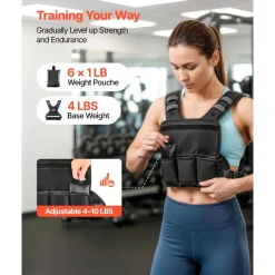 VEVOR Adjustable Weighted Vest, 4-10 lbs Comfortable X-Shape Body Weight Vest Set with 6 Weight Packs and Reflective Stripe, for Men Women, Workout Equipment for Strength Training Running Jogging