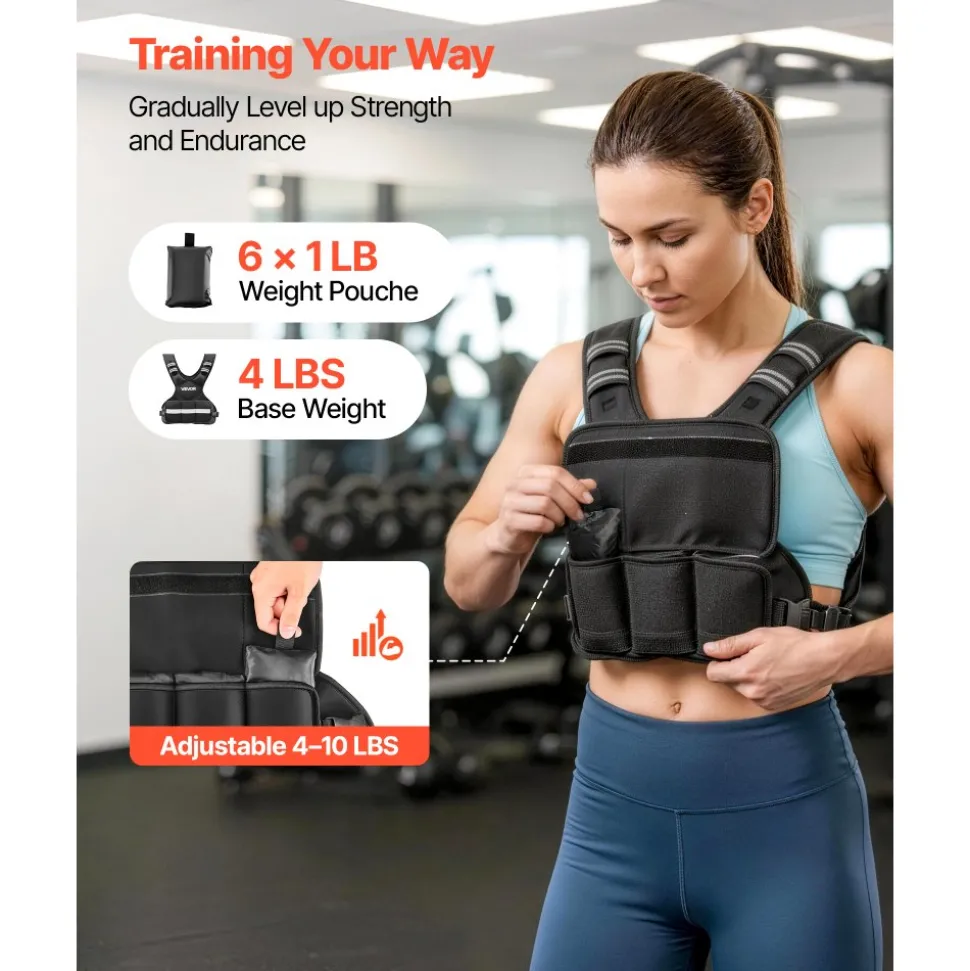 VEVOR Adjustable Weighted Vest, 4-10 lbs Comfortable X-Shape Body Weight Vest Set with 6 Weight Packs and Reflective Stripe, for Men Women, Workout Equipment for Strength Training Running Jogging