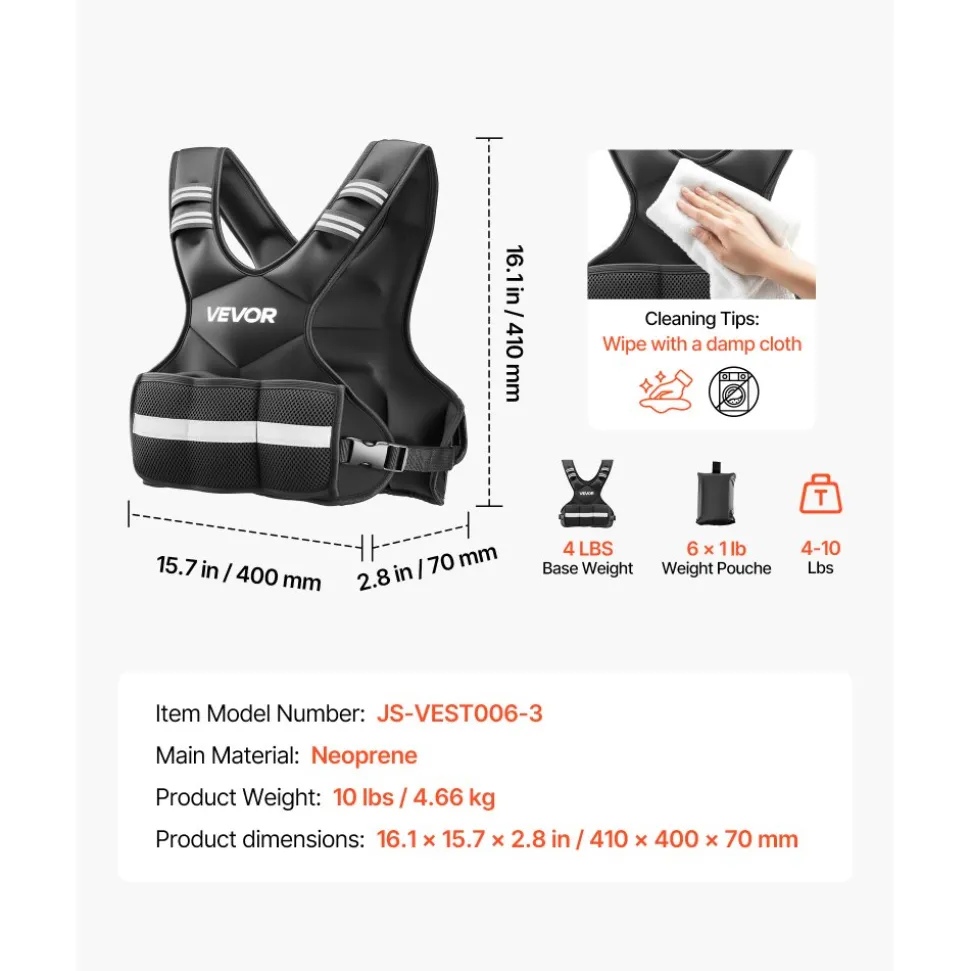 VEVOR Adjustable Weighted Vest, 4-10 lbs Comfortable X-Shape Body Weight Vest Set with 6 Weight Packs and Reflective Stripe, for Men Women, Workout Equipment for Strength Training Running Jogging