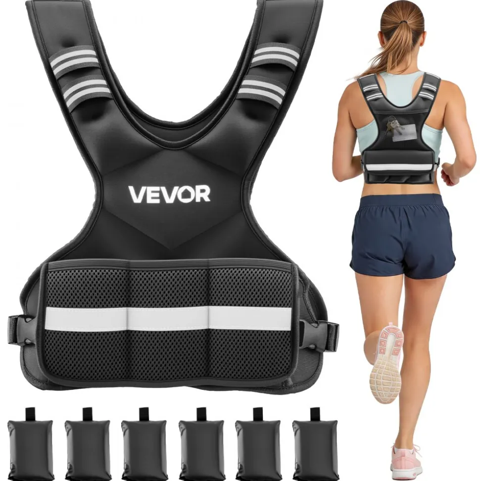 VEVOR Adjustable Weighted Vest, 4-10 lbs Comfortable X-Shape Body Weight Vest Set with 6 Weight Packs and Reflective Stripe, for Men Women, Workout Equipment for Strength Training Running Jogging