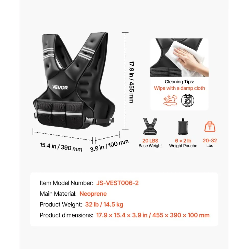 VEVOR Adjustable Weighted Vest, 20-32 lbs Comfortable X-Shape Body Weight Vest Set with 6 Weight Packs and Reflective Stripe, for Men Women, Workout Equipment for Strength Training Running Jogging
