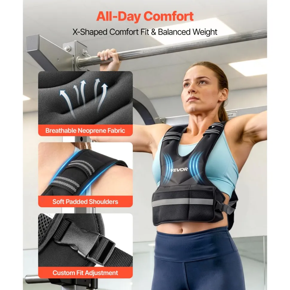 VEVOR Adjustable Weighted Vest, 24-40 lbs Comfortable X-Shape Body Weight Vest Set with 8 Weight Packs and Reflective Stripe, for Men Women, Workout Equipment for Strength Training Running Jogging