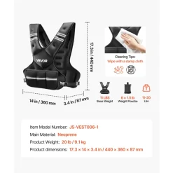 VEVOR Adjustable Weighted Vest, 11-20lb Weight Vest with 6 Ironsand Weights and Reflective Stripe, Body Weight Vest Exercise Set for Men Women, Workout Equipment for Strength Training Running Jogging