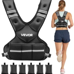 VEVOR Adjustable Weighted Vest, 11-20lb Weight Vest with 6 Ironsand Weights and Reflective Stripe, Body Weight Vest Exercise Set for Men Women, Workout Equipment for Strength Training Running Jogging