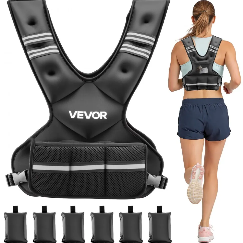 VEVOR Adjustable Weighted Vest, 11-20lb Weight Vest with 6 Ironsand Weights and Reflective Stripe, Body Weight Vest Exercise Set for Men Women, Workout Equipment for Strength Training Running Jogging