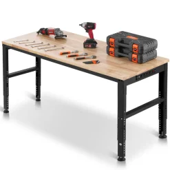 VEVOR Adjustable Workbench, 2000 lbs Capacity, 61 x 20-inch Heavy Duty Work Bench with 27.1-36 Inches Height Adjustment, Garage Workbench with Power Outlets, Suitable for Office, Garage, Workshop