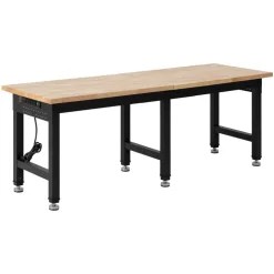 VEVOR Adjustable Workbench, 5000 lbs Capacity, 72 x 24 Inch Oak Wood Top Workstation with 4 AC Outlets & 2 USB Ports, Heavy-Duty Hardwood Worktable for Garage, Workshop, Home, Office, Commercial