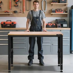 VEVOR Adjustable Workbench, 2000 lbs Capacity, 48 x 20-inch Heavy Duty Work Bench with 28.5-38.3 Inches Height Adjustment, Garage Workbench with Power Outlets, Suitable for Office, Garage, Workshop