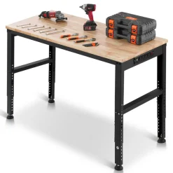 VEVOR Adjustable Workbench, 2000 lbs Capacity, 48 x 20-inch Heavy Duty Work Bench with 28.5-38.3 Inches Height Adjustment, Garage Workbench with Power Outlets, Suitable for Office, Garage, Workshop