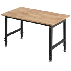 VEVOR Adjustable Workbench, 1500 lbs Capacity, 48 x 24 Inch Oak Wood Top Workbench with 26.3-40.2 Inch Height Adjustment, Heavy-Duty Hardwood Worktable for Garage, Workshop, Home, Office, Commercial