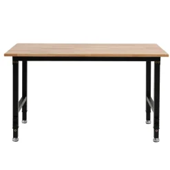 VEVOR Adjustable Workbench, 1500 lbs Capacity, 48 x 24 Inch Oak Wood Top Workbench with 26.3-40.2 Inch Height Adjustment, Heavy-Duty Hardwood Worktable for Garage, Workshop, Home, Office, Commercial