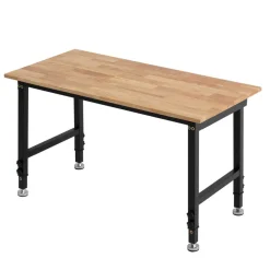 VEVOR Adjustable Workbench, 1500 lbs Capacity, 48 x 24 Inch Oak Wood Top Workbench with 26.3-40.2 Inch Height Adjustment, Heavy-Duty Hardwood Worktable for Garage, Workshop, Home, Office, Commercial
