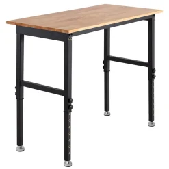 VEVOR Adjustable Workbench, 1500 lbs Capacity, 48 x 24 Inch Oak Wood Top Workbench with 26.3-40.2 Inch Height Adjustment, Heavy-Duty Hardwood Worktable for Garage, Workshop, Home, Office, Commercial