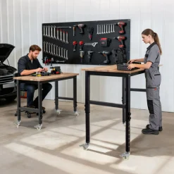 VEVOR Adjustable Workbench on Wheels, 1500 lbs Capacity, 48 x 24 Inch Oak Wood Top Workbench with 28.5-42.3 Inch Height Adjustment, Heavy-Duty Hardwood Worktable for Garage, Workshop, Home, Office