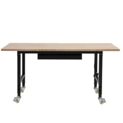 VEVOR Adjustable Workbench on Wheels, 2000 lbs Capacity, 60 x 24 Inch Oak Wood Top Workbench with Drawer & Power Outlets, Heavy-Duty Hardwood Worktable for Garage, Workshop, Home, Office, Commercial
