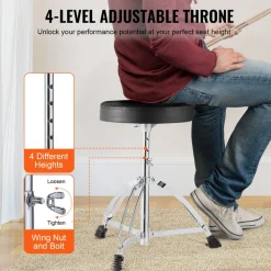 VEVOR Adult Drum Set, 5-Piece, 22 inches Complete Full Size Drum Kit with Bass Toms Snare Floor Drum Adjustable Throne Stands Cymbal Hi-Hat Pedal and Drumsticks, Beginner Drum Kit for Adults, Silver