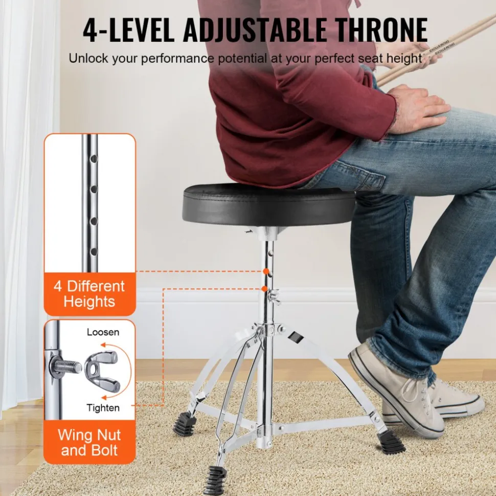 VEVOR Adult Drum Set, 5-Piece, 22 inches Complete Full Size Drum Kit with Bass Toms Snare Floor Drum Adjustable Throne Stands Cymbal Hi-Hat Pedal and Drumsticks, Beginner Drum Kit for Adults, Silver