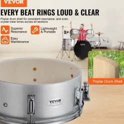 VEVOR Adult Drum Set, 5-Piece, 22 inches Complete Full Size Drum Kit with Bass Toms Snare Floor Drum Adjustable Throne Stands Cymbal Hi-Hat Pedal and Drumsticks, Beginner Drum Kit for Adults, Silver